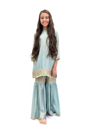 Baby Blue Silk Salwar Kameez - Girls