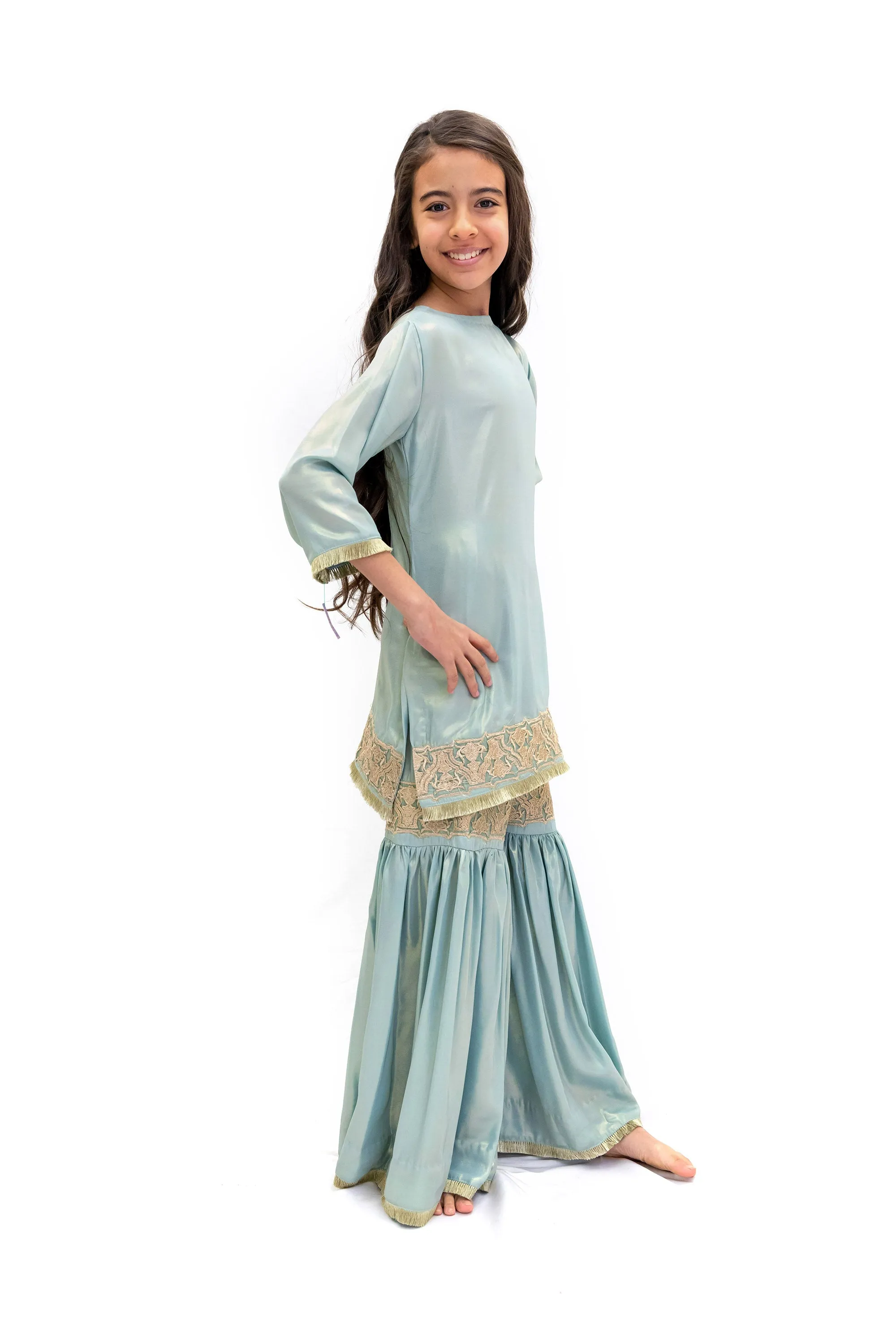 Baby Blue Silk Salwar Kameez - Girls