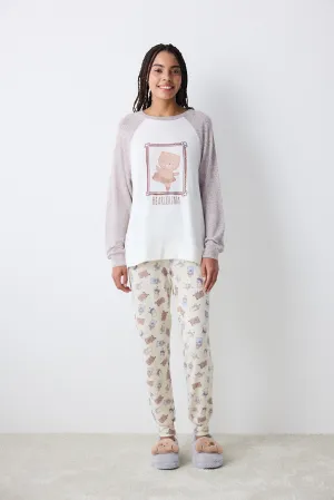 Bearlerina Printed Ecru Trousers