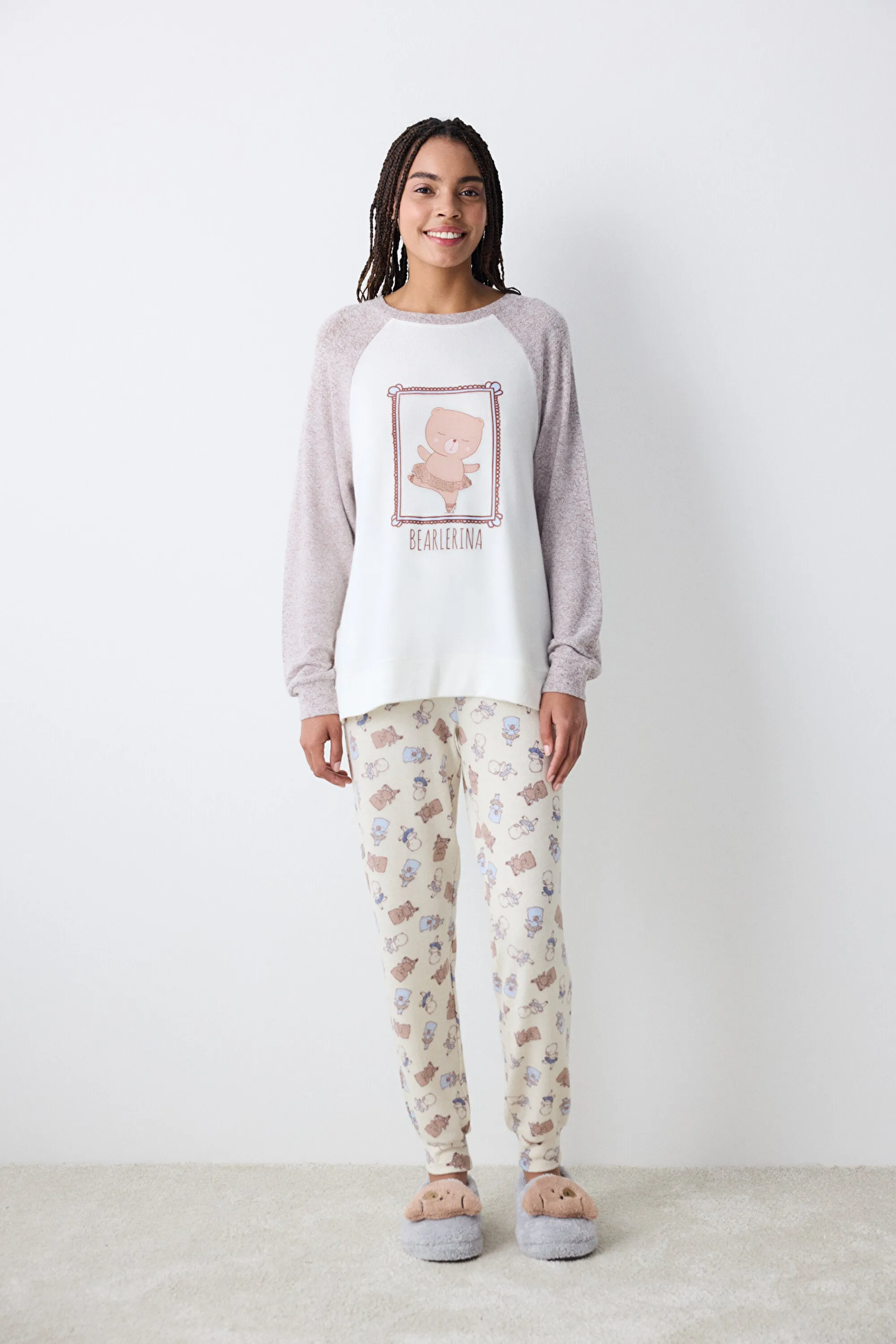 Bearlerina Printed Ecru Trousers