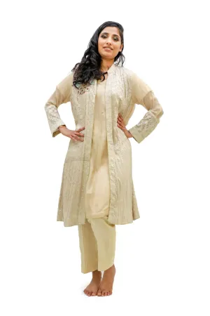 Beige Cotton Silk Suit
