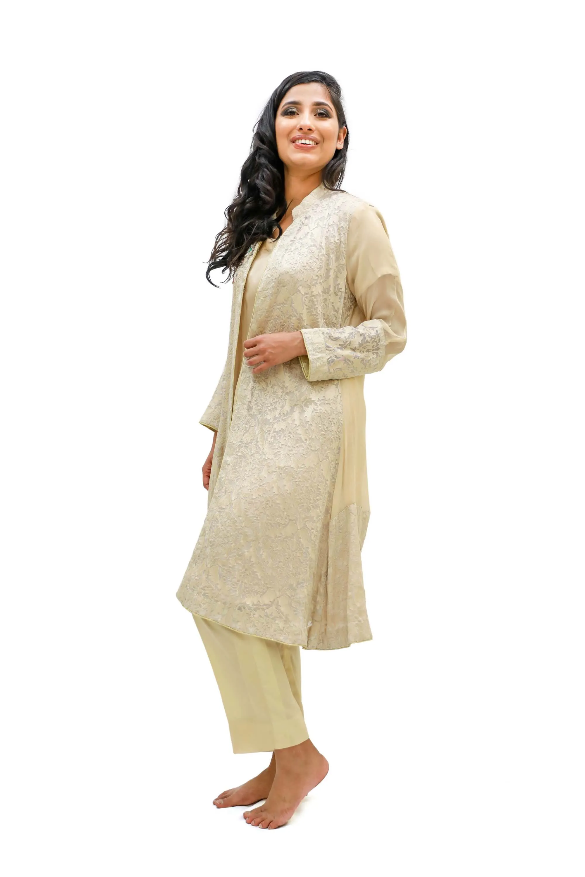 Beige Cotton Silk Suit