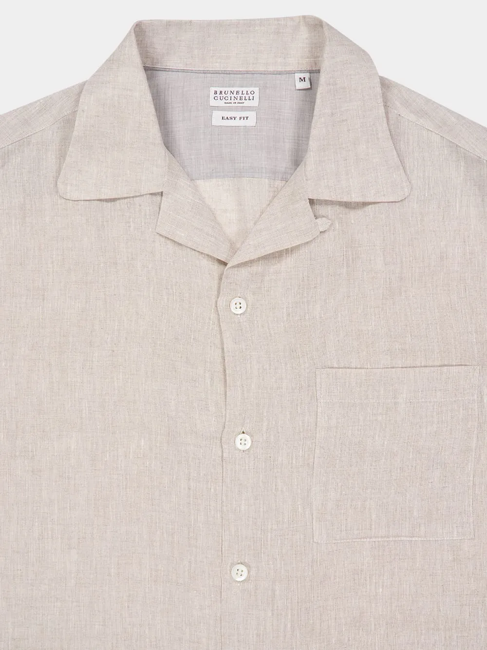 Beige Linen Easy Fit Shirt with Camp Collar