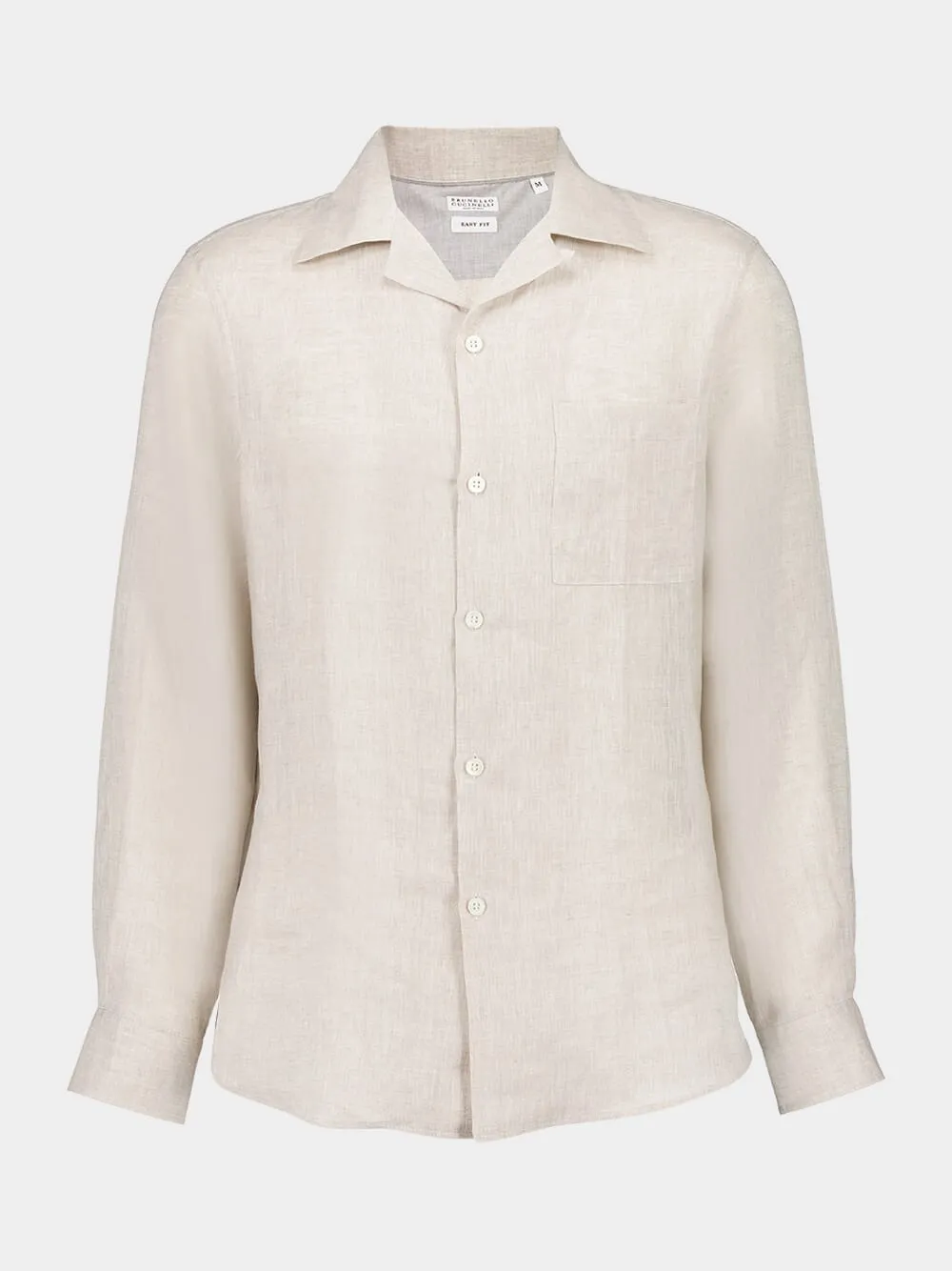 Beige Linen Easy Fit Shirt with Camp Collar