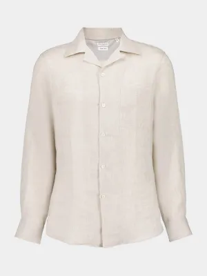 Beige Linen Easy Fit Shirt with Camp Collar