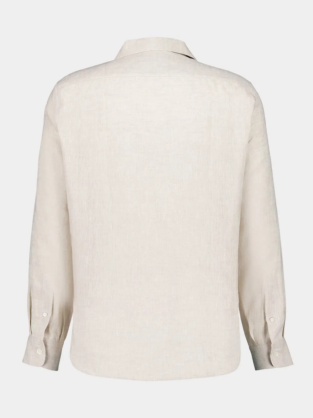 Beige Linen Easy Fit Shirt with Camp Collar