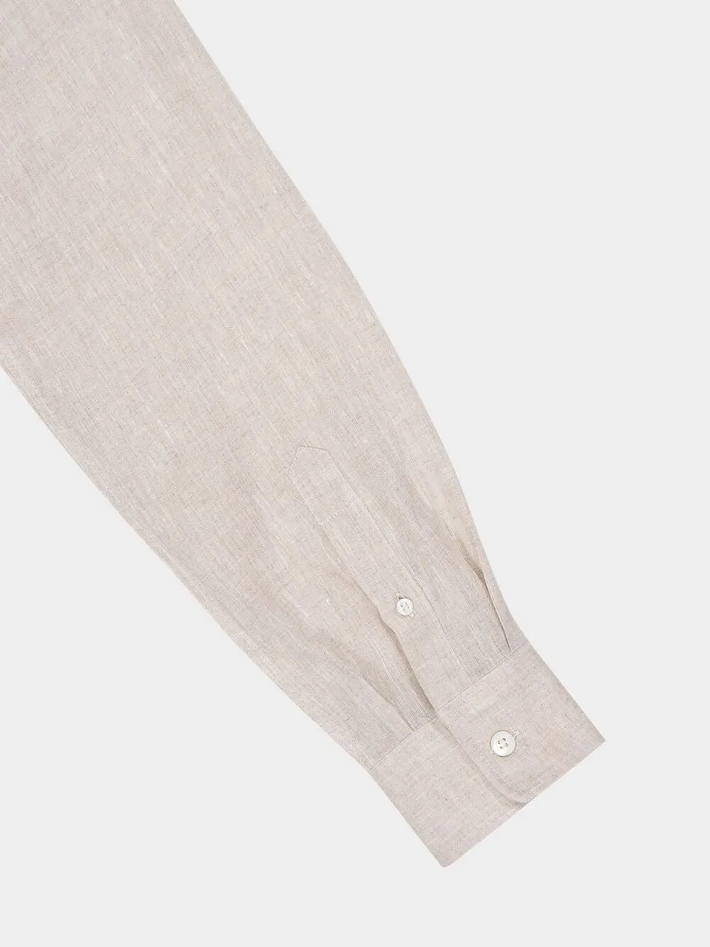 Beige Linen Easy Fit Shirt with Camp Collar