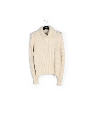 Beige ribbed-knit turtleneck sweater