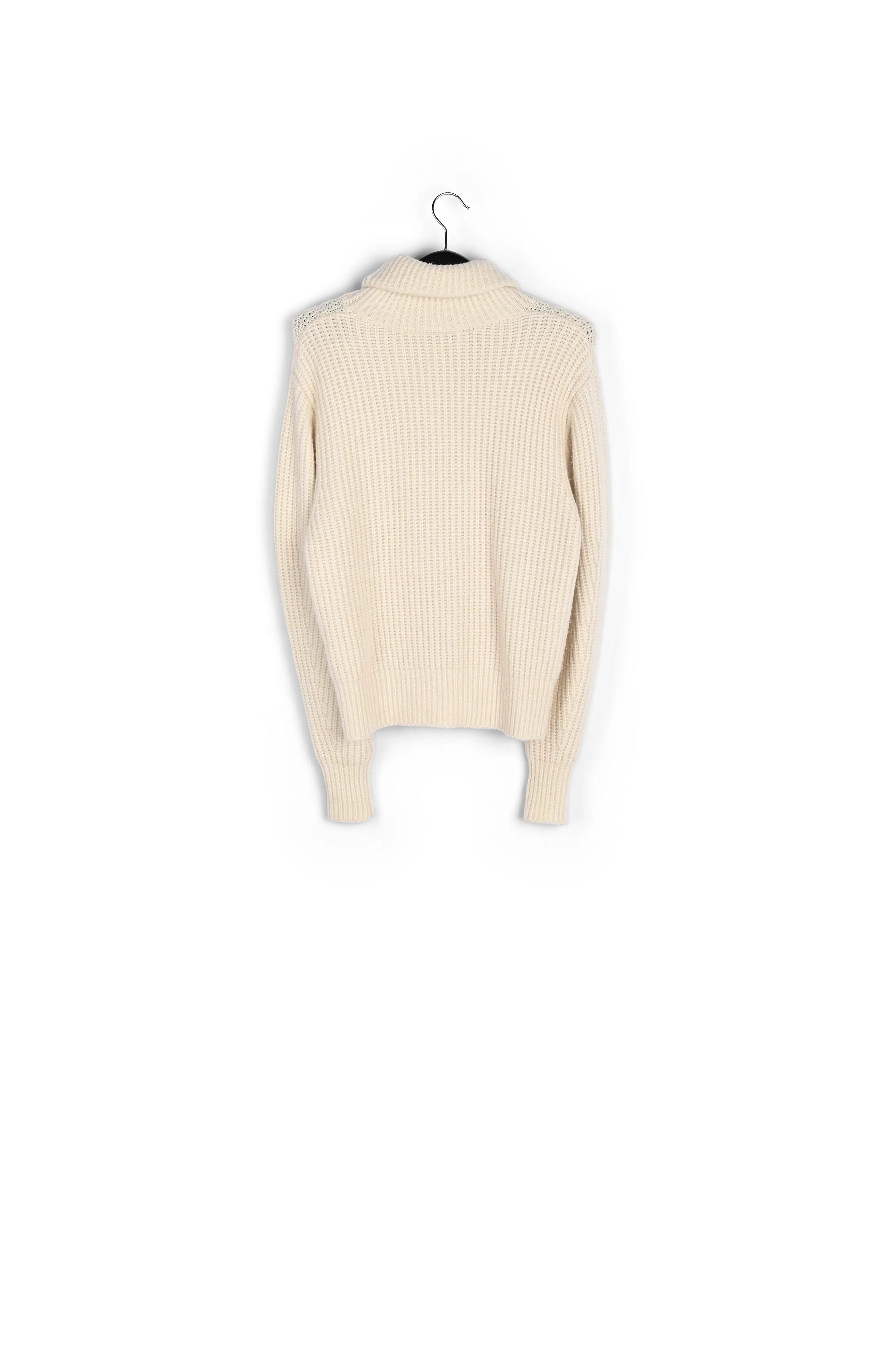 Beige ribbed-knit turtleneck sweater