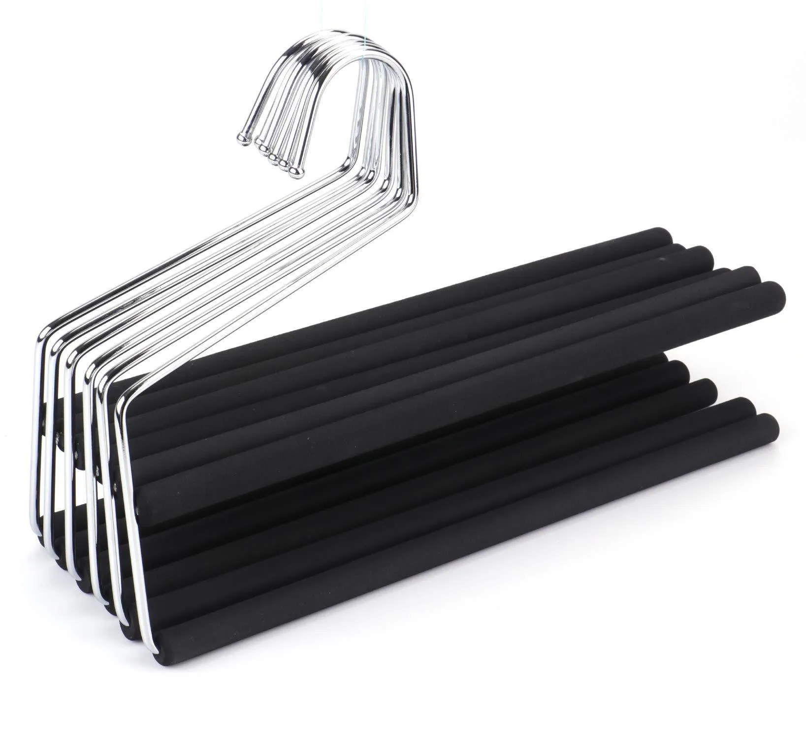 Bekith 6 Pack 2 Tier Slack Pant Hangers - Open Ended Easy Slide Trouser Organizer - Space Saving Non-Slip Foam Padded Closet Storage Organizer for Pants Jeans Trousers Skirts Scarf