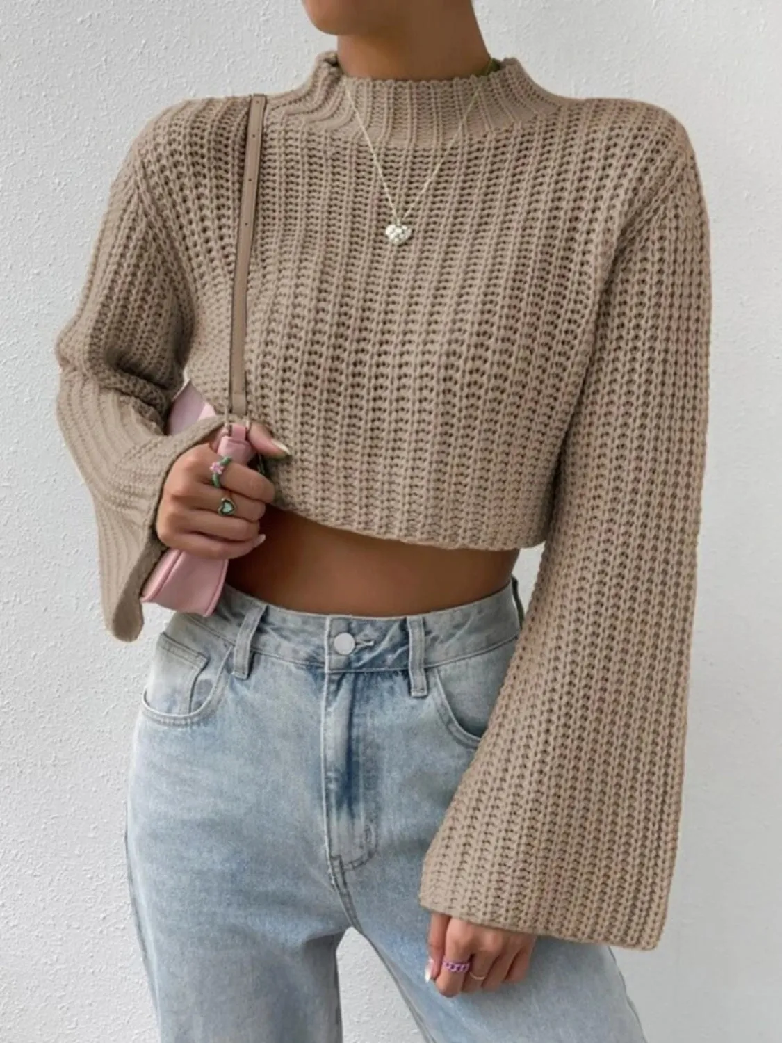 BerryBetty - Mock Neck Long Sleeve Cropped Sweater