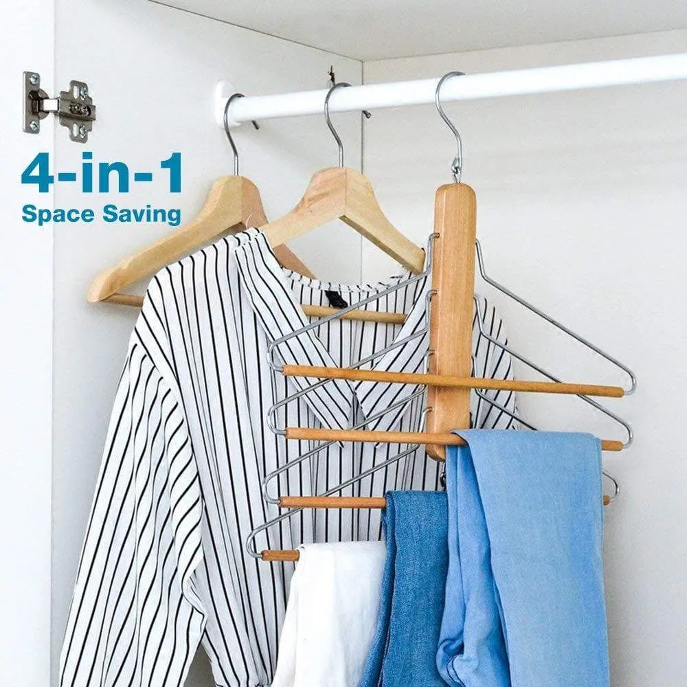 BESTOOL Pants Hangers, Wooden Pant Hangers, Non Slip Wood Hangers Clothes Hangers for Closet Space Saving, Heavy Duty Coat Hanger Huggable Baby Hangers, Dual-use Trouser Hanger