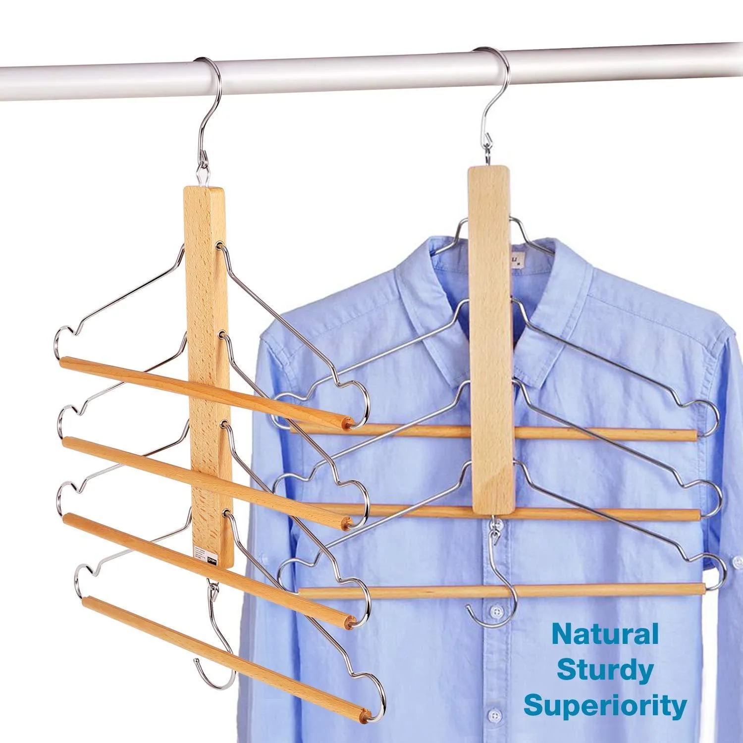 BESTOOL Pants Hangers, Wooden Pant Hangers, Non Slip Wood Hangers Clothes Hangers for Closet Space Saving, Heavy Duty Coat Hanger Huggable Baby Hangers, Dual-use Trouser Hanger