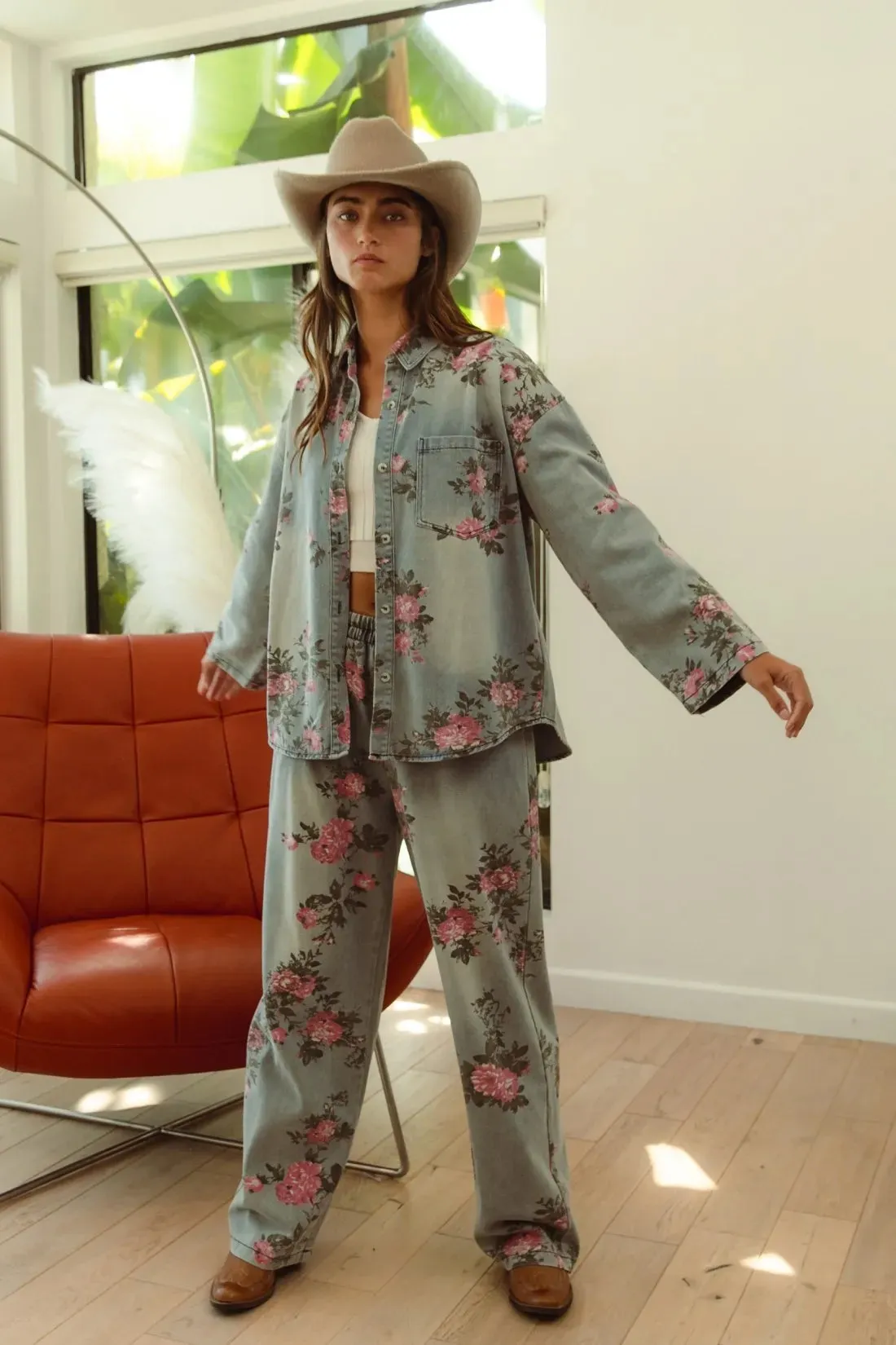 BiBi Flower Printed Denim Pants