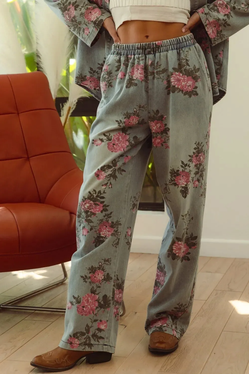 BiBi Flower Printed Denim Pants