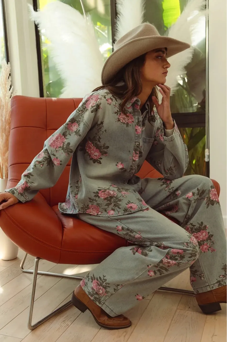 BiBi Flower Printed Denim Pants