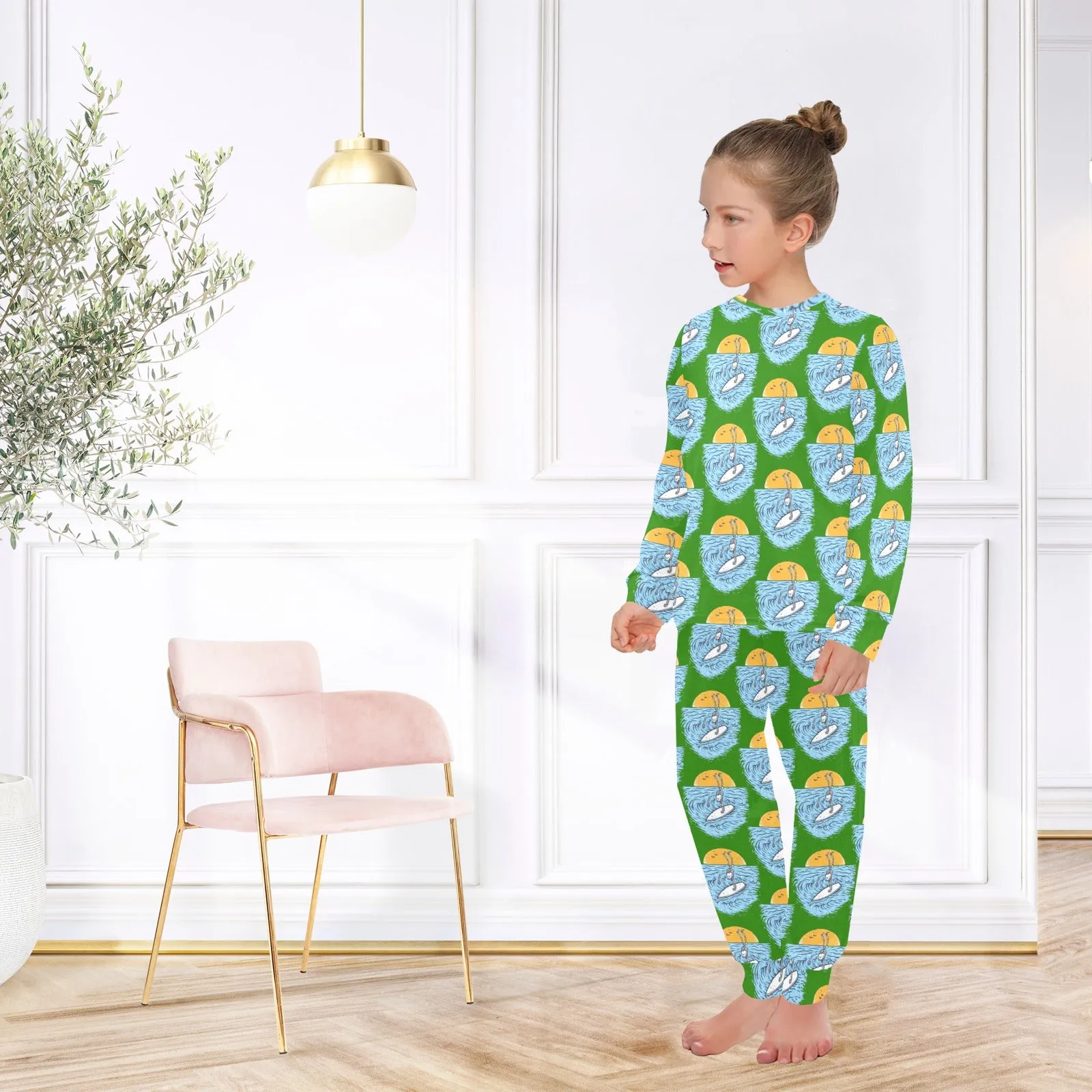 Big Girls' Crew Neck Long Pajama Set