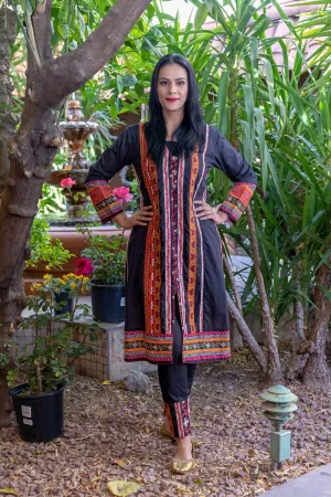 Black Cotton Embroidery Suit Salwar Kameez