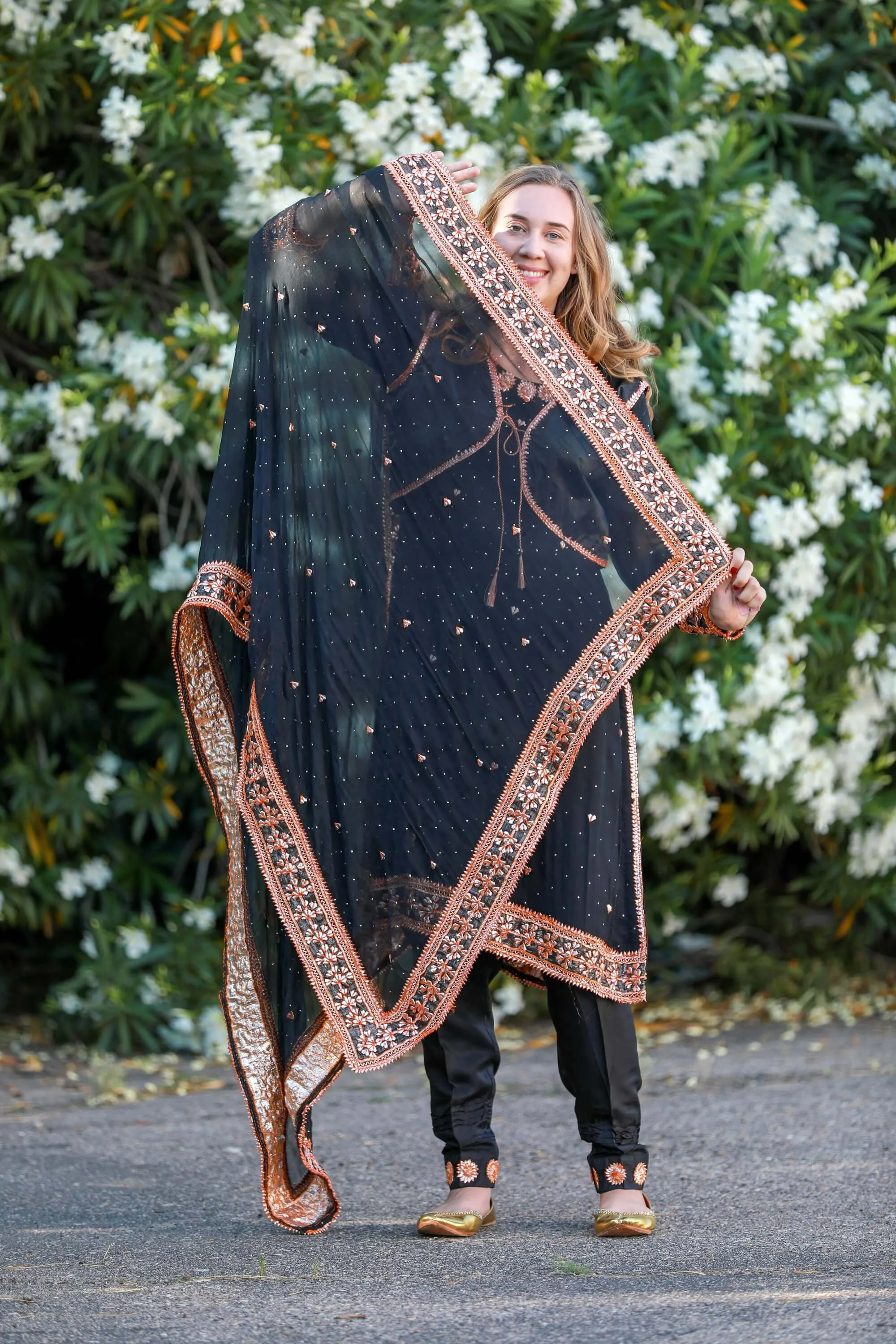 Black Gota Chiffon Salwar Kameez Suit