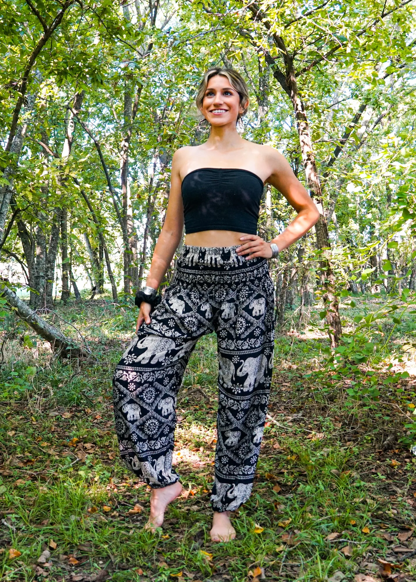 Black Lovely Elephant Harem Pants