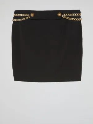 Black Luxe Chain-Embellished Mini Skirt