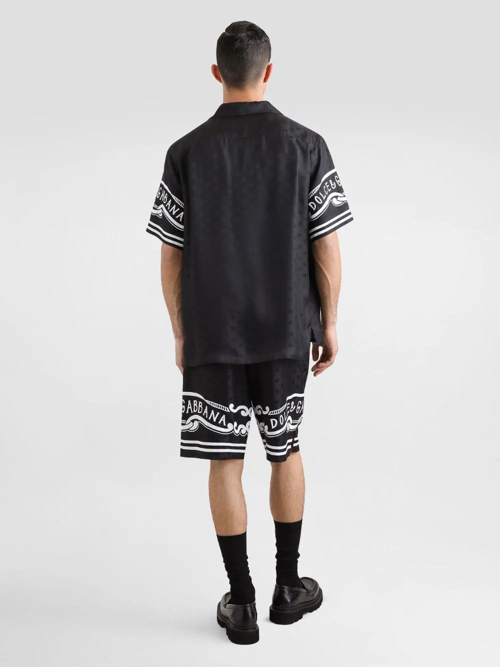 Black Silk Hawaiian Shirt with Bandanna Print