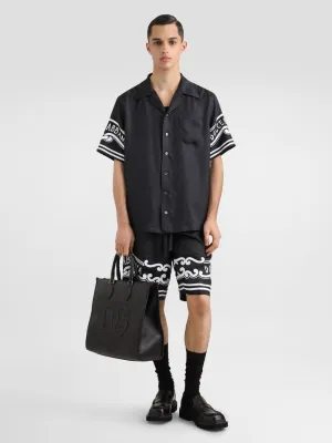 Black Silk Hawaiian Shirt with Bandanna Print