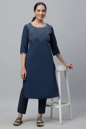 Blue Embellished Kurta and Trousers Set
