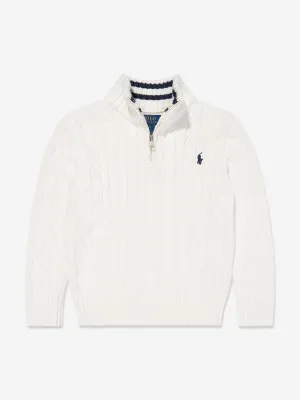Boys Half Zip Jumper in White