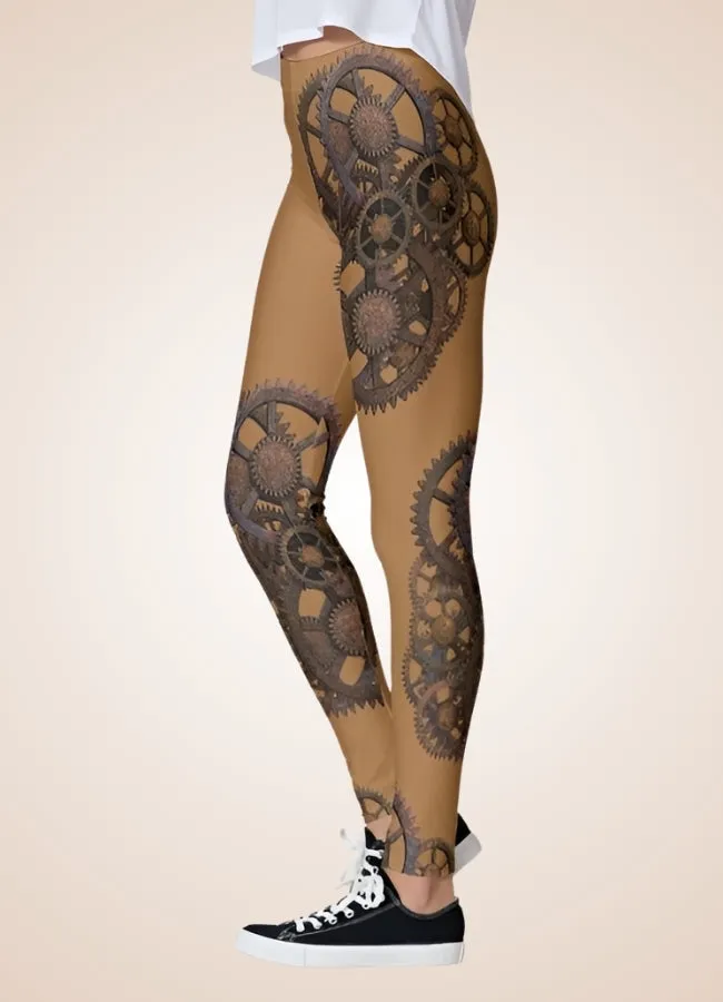 Brown Steampunk Gear Legging
