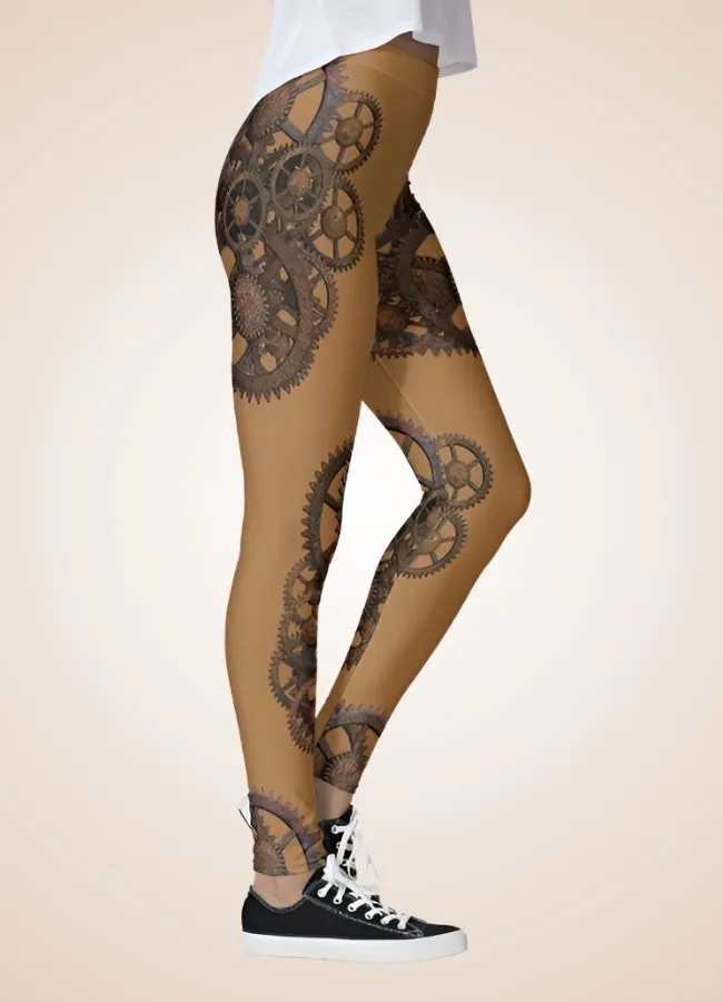 Brown Steampunk Gear Legging