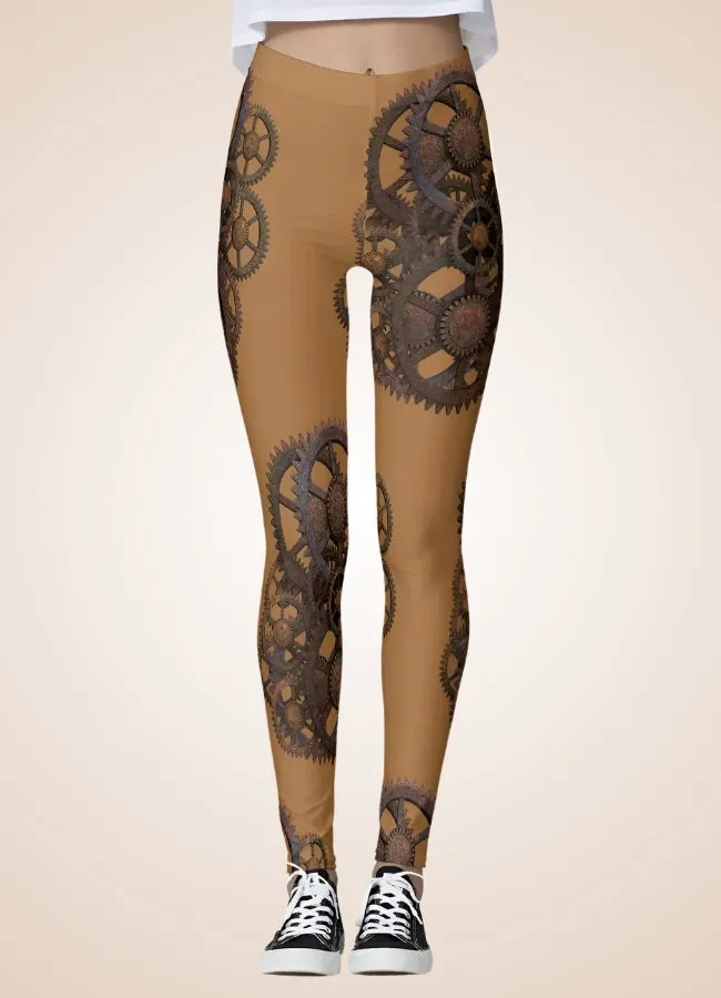 Brown Steampunk Gear Legging