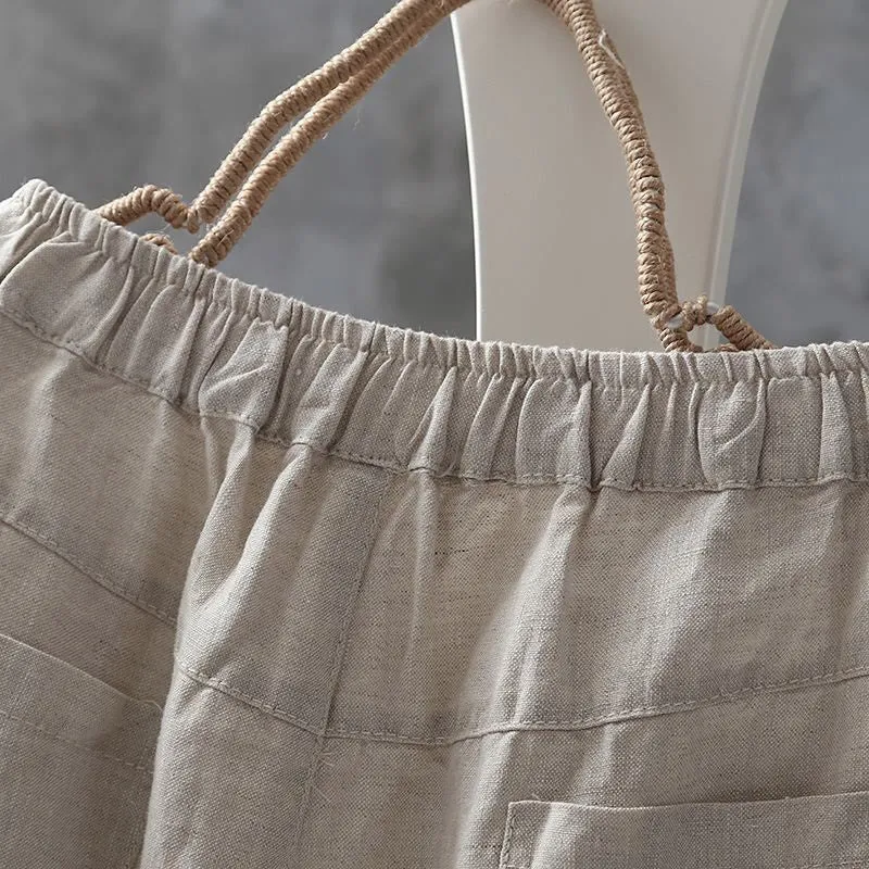 Buddha Stones Casual Button Cotton Linen Women's Harem Pants With Pockets