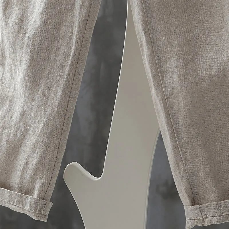 Buddha Stones Casual Button Cotton Linen Women's Harem Pants With Pockets
