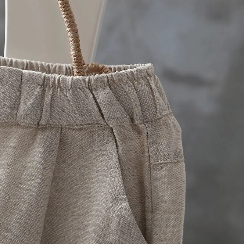 Buddha Stones Casual Button Cotton Linen Women's Harem Pants With Pockets