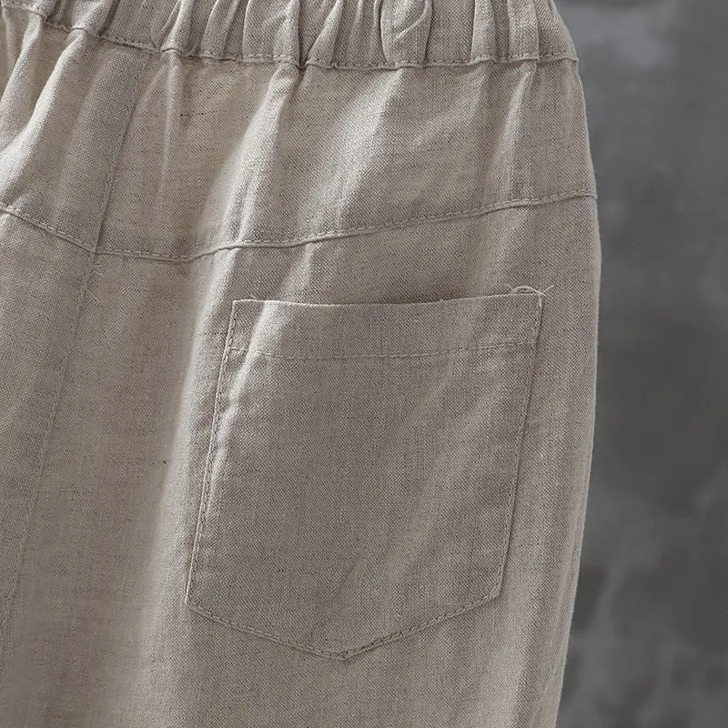 Buddha Stones Casual Button Cotton Linen Women's Harem Pants With Pockets