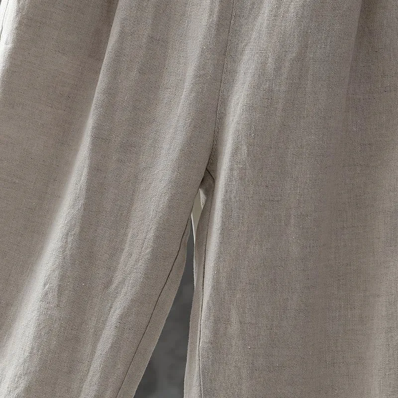 Buddha Stones Casual Button Cotton Linen Women's Harem Pants With Pockets