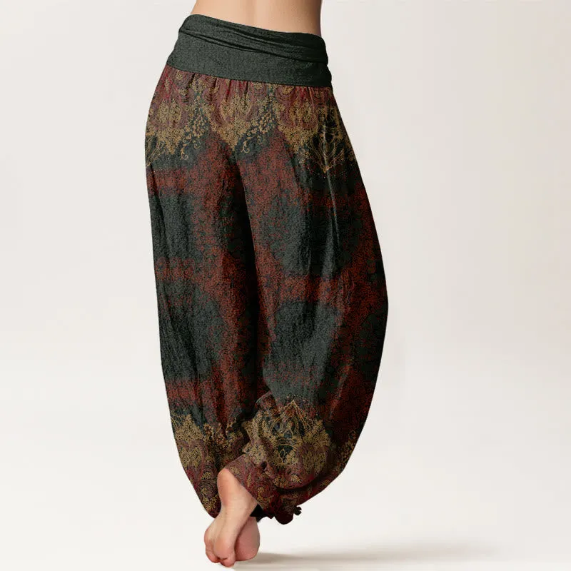 Buddha Stones Casual Lycoris Radiata Mandala Pattern Women's Elastic Waist Harem Pants