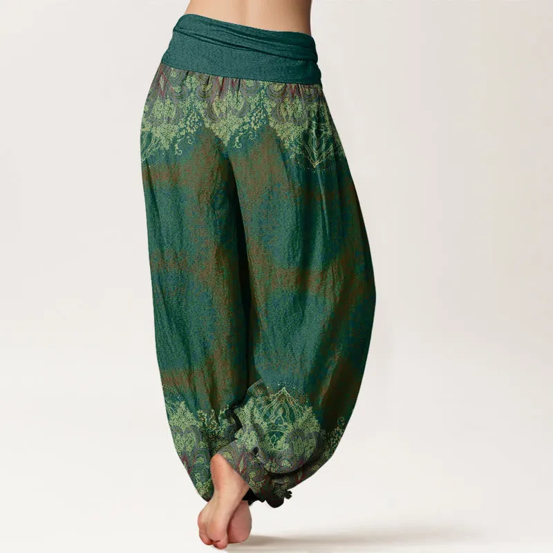 Buddha Stones Casual Lycoris Radiata Mandala Pattern Women's Elastic Waist Harem Pants