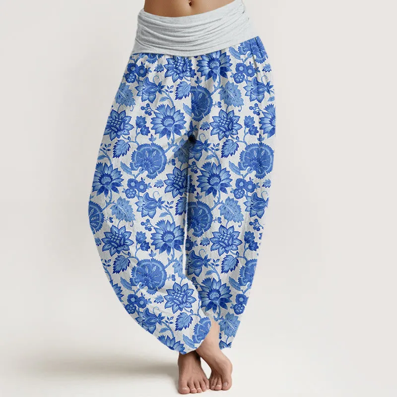 Buddha Stones Casual Petal Vine Pattern Women's Elastic Waist Harem Pants