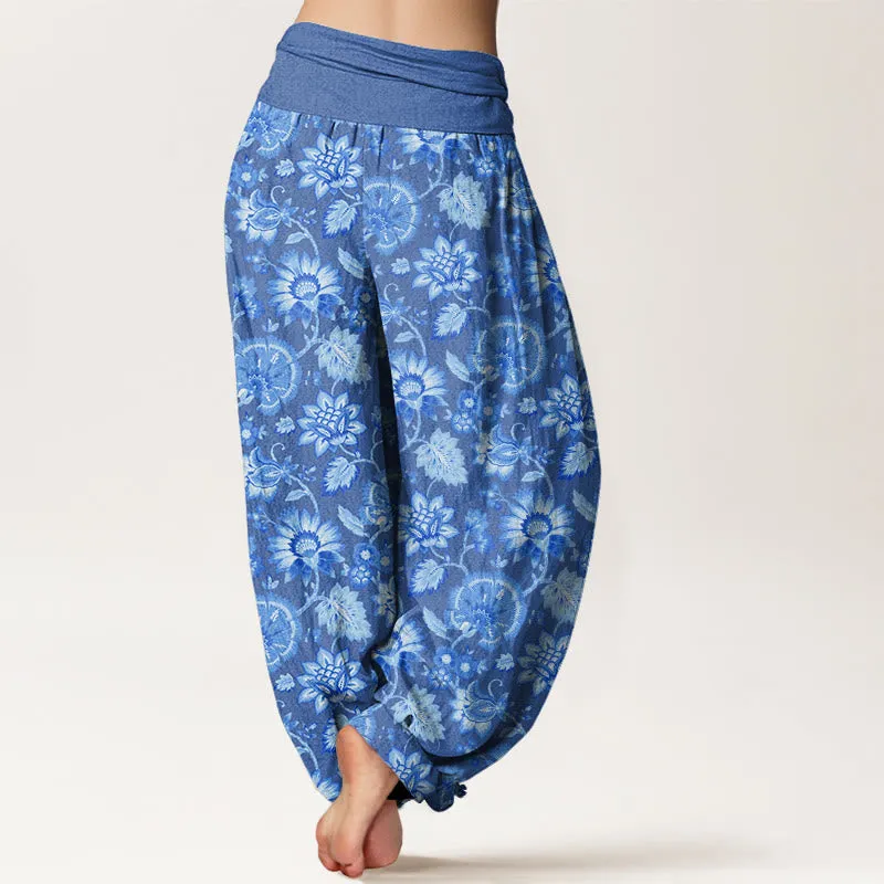Buddha Stones Casual Petal Vine Pattern Women's Elastic Waist Harem Pants