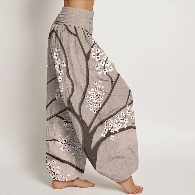 Buddha Stones Casual Plum Blossom Branch Pattern Women's Elastic Waist Harem Pants