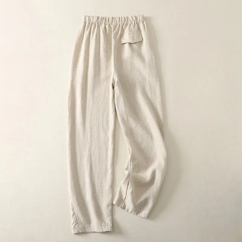 Buddha Stones Daily Plain Simple Design Cotton Linen Women's Pants With Pockets