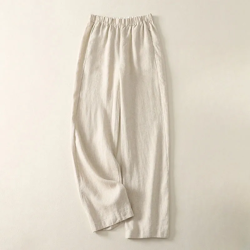Buddha Stones Daily Plain Simple Design Cotton Linen Women's Pants With Pockets