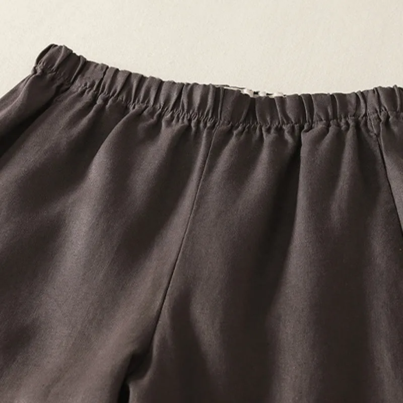 Buddha Stones Daily Plain Simple Design Cotton Linen Women's Pants With Pockets