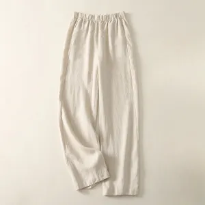 Buddha Stones Daily Plain Simple Design Cotton Linen Women's Pants With Pockets