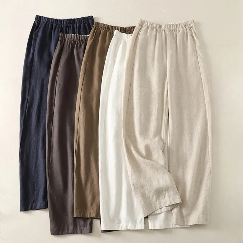 Buddha Stones Daily Plain Simple Design Cotton Linen Women's Pants With Pockets
