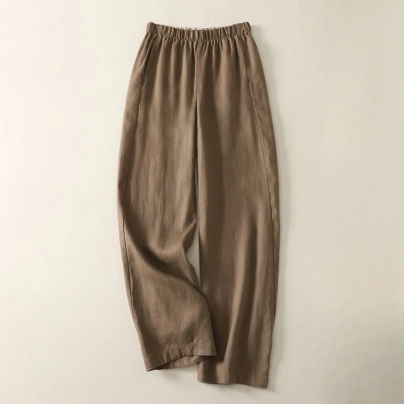 Buddha Stones Daily Plain Simple Design Cotton Linen Women's Pants With Pockets