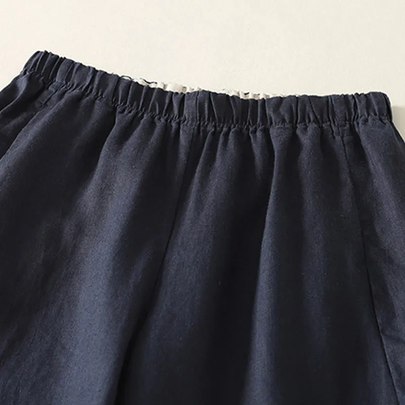 Buddha Stones Daily Plain Simple Design Cotton Linen Women's Pants With Pockets