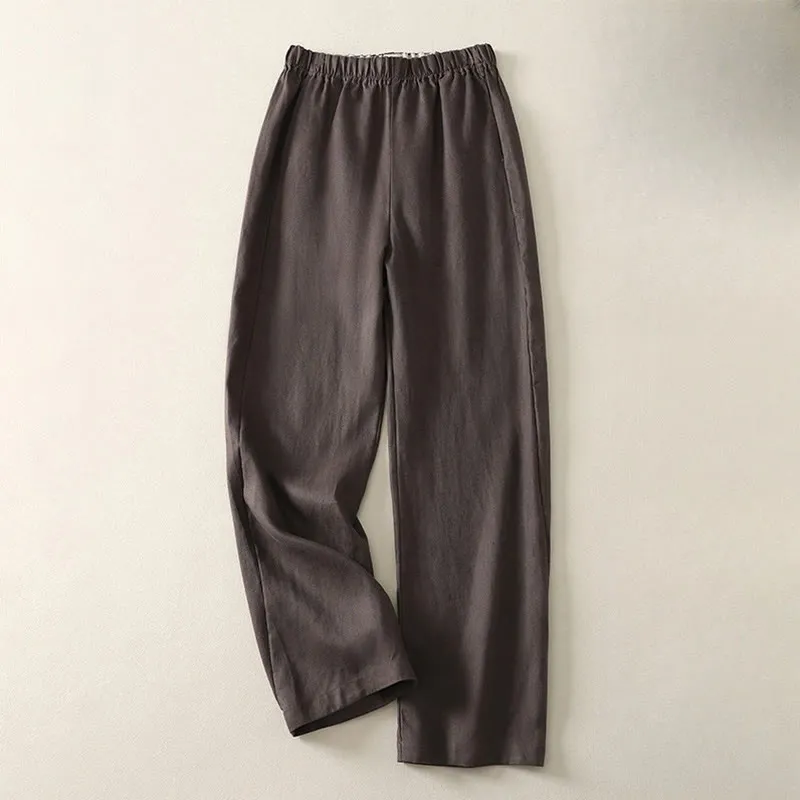 Buddha Stones Daily Plain Simple Design Cotton Linen Women's Pants With Pockets